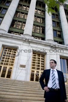 Young Attorney in Front of Courthouse