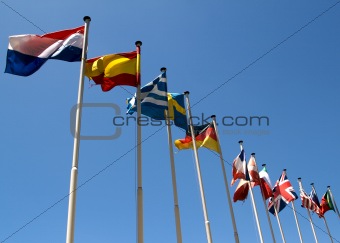 European flags in the wind