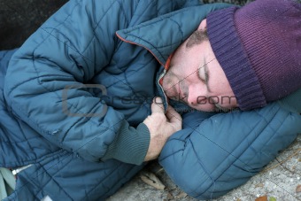 Homeless Man - Sleeping Closeup