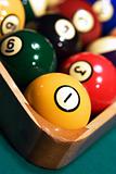 Racked billiard balls - close up