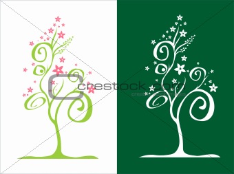 stylized tree / with flowers / vector