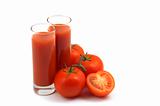 tomatoes and juice on white background