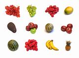 large page of assortment fruits on white background