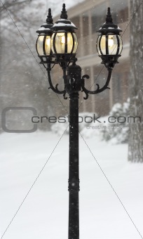 street lights in a blizzard day