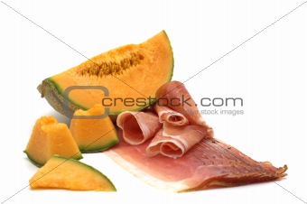 delicacy-melon and meat on white background