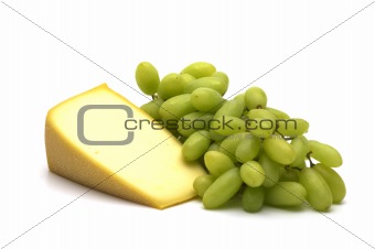 cheese and grape on white background