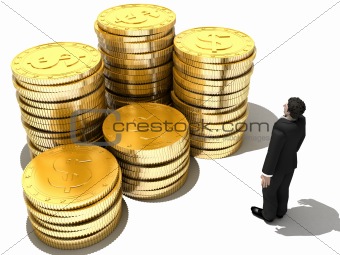 man and golden coins