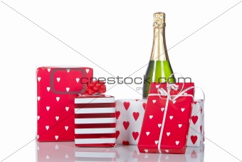 Gifts and champagne bottle