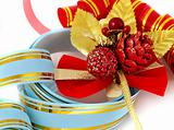 Christmas ornaments and ribbons  isolated