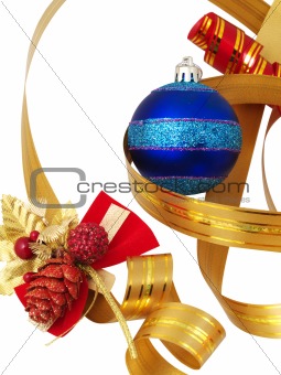 Christmas ornaments and ribbons  isolated
