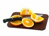 Sliced of an oranges and knife
