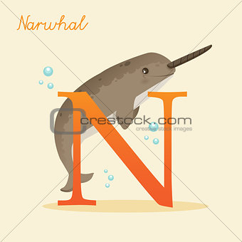 Animal alphabet with narwhal 