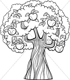 apple tree cartoon for coloring book