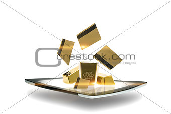 Modern tablet with gold bullion