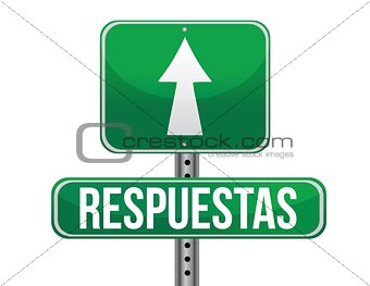 Answers in Spanish green traffic road sign