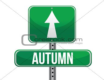 autumn green traffic road sign