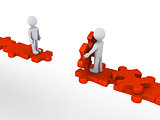 Person offering help to another on puzzle path