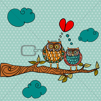 Wedding card lovely owls background