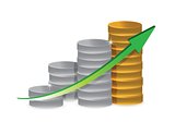 silver and gold coins business graph