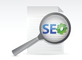 seo on sheet of paper under magnifying glass illustration