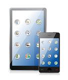 Tablet pc and smart phone with icons
