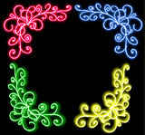 the neon glow of flourishes green,pink, yellow, blue