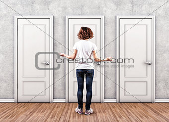 Girl before a doors
