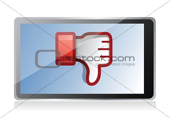 tablet with Dislike Icon. Thumb down Sign