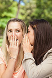 Close-up of female teenagers sharing a secret