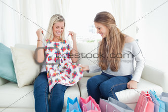 Girls looking at their purchases