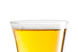 Top of a glass of beer against a white background