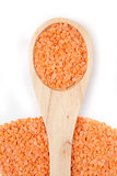 Wooden spoon with lentils