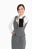 Businesswoman showing her smartphone screen