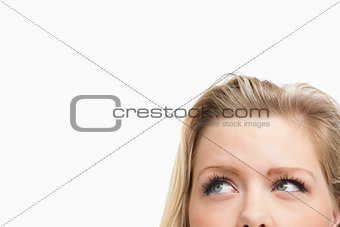 Blonde woman looking towards the side