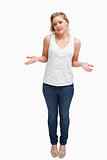 Blonde woman extending her forearms