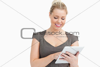 Woman looking at a tablet computer
