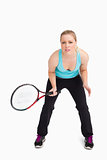 Concentrated woman waiting a tennis ball