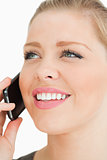 Close up of a pretty woman calling