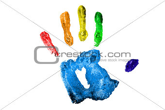 One multicolred handprint