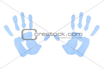 Two blue symmetric handprints
