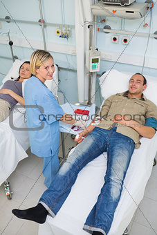 High angle view of a nurse with patients