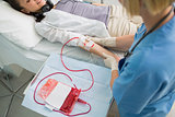 Nurse taking care of a transfused patient