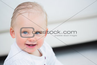 Blonde baby with blue eyes