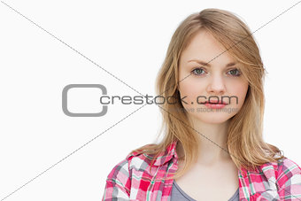 Blonde woman looking at camera