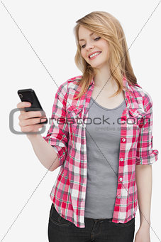 Woman looking at a smartphone