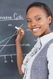 Teacher smiling while using a chalk