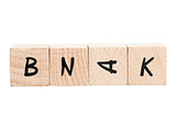 Word Bank Misspelled With Wooden Blocks.