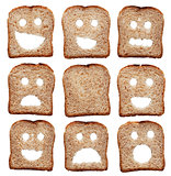 Bread slices with facial expressions