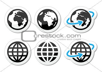 Globe earth vector icons set with reflection