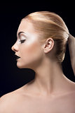 blonde girl in profile with dark lipstick